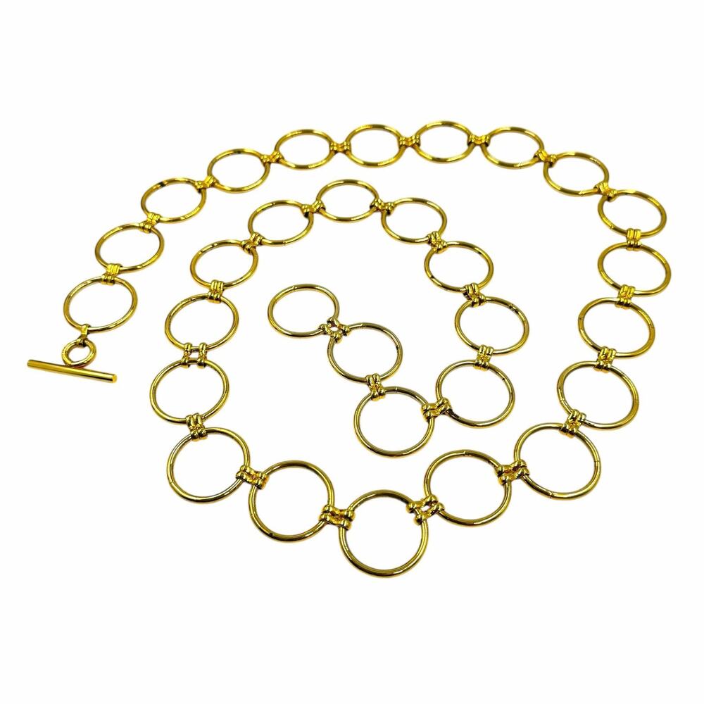 VTG 90s Y2K Gold Metal Circle Link O-Ring Toggle Chain Belt Boho Glam Size M L